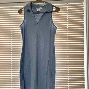 Planet Gold Soft Blue Ribbed Collar Top